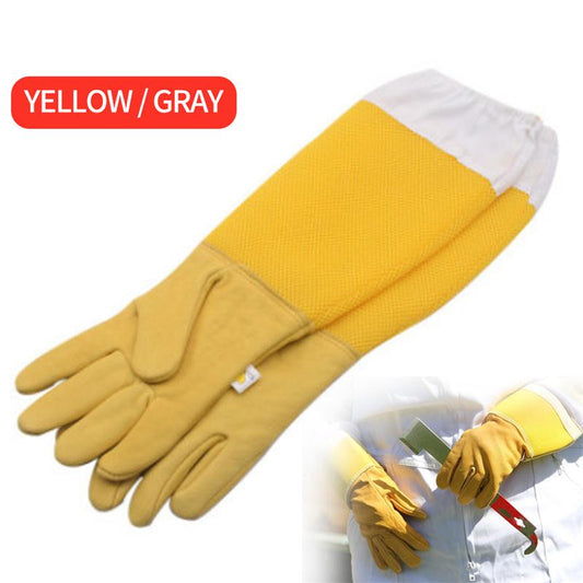 Yellow Protective Beekeeping Gloves with Breathable Anti-Bee/Sting Sleeves