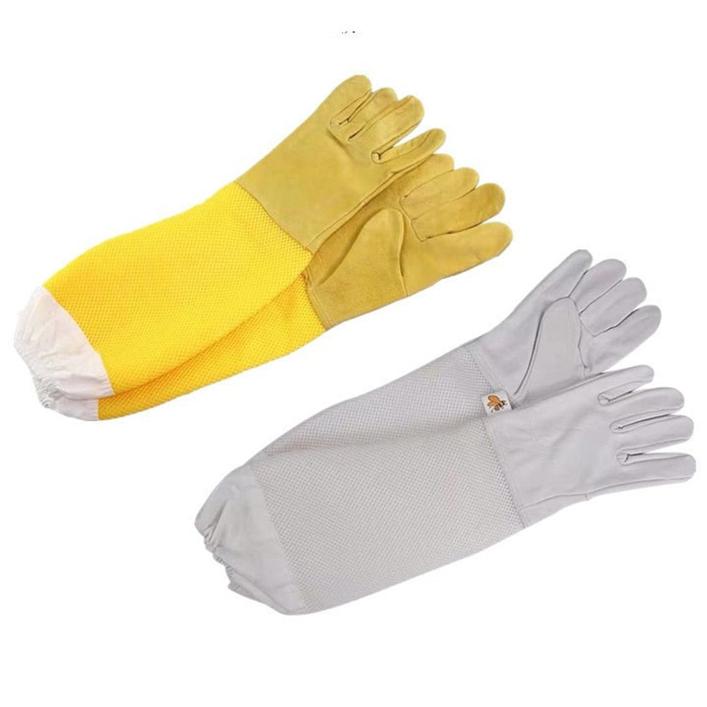 Yellow Protective Beekeeping Gloves with Breathable Anti-Bee/Sting Sleeves